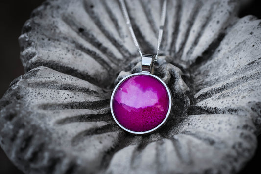 Purple Round Silver Frame Necklace