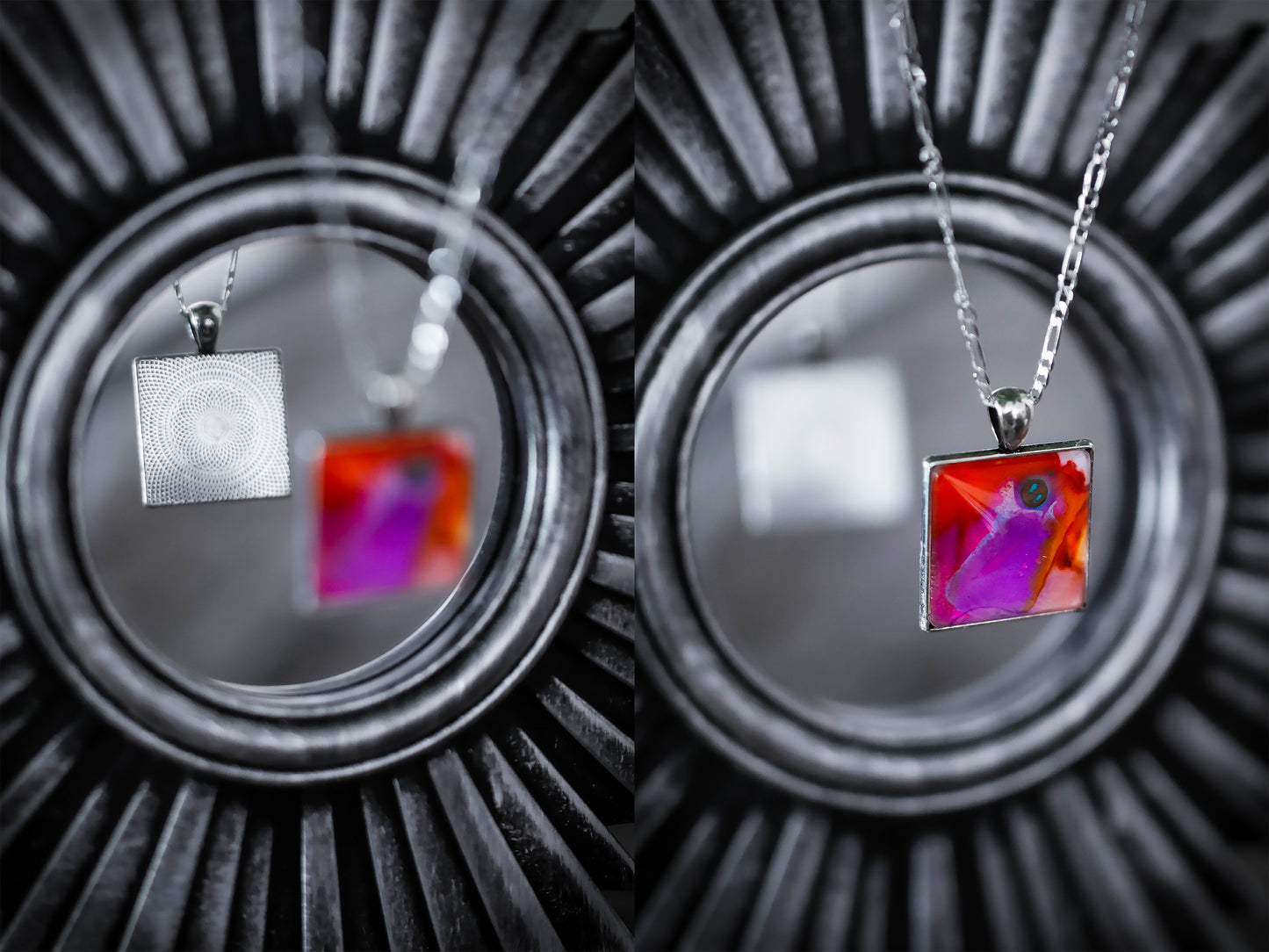 Red and Purple Square Frame Necklace