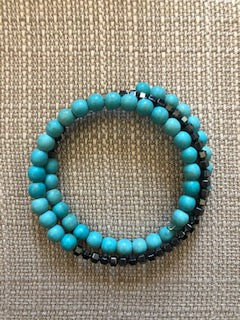 Turquoise and Steel Wrap Bracelet
